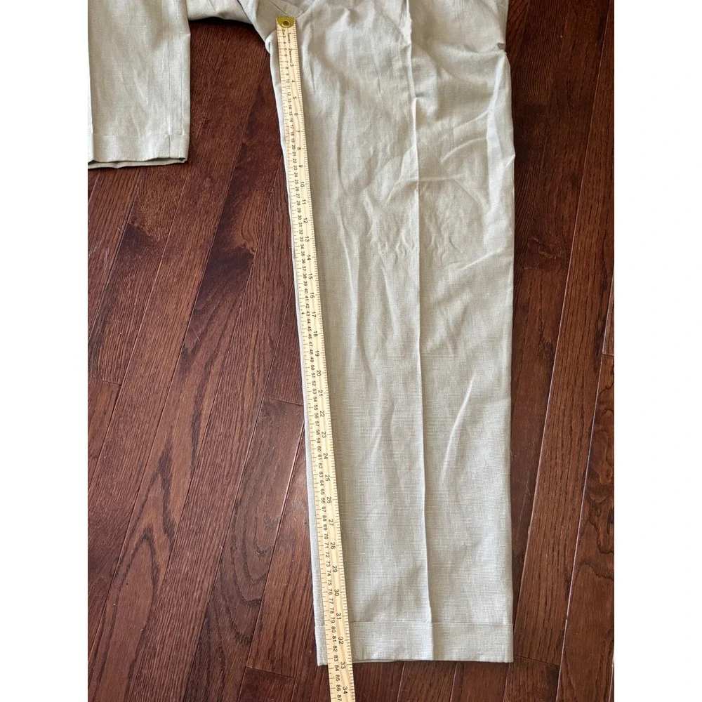 JJ Farmer 32x33 Pleated Cotton Linen Blend Trousers Beige Khaki Cuffed Pants